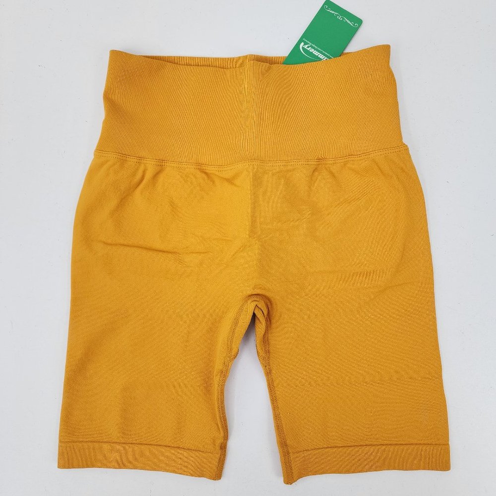 New Kimmery Womens Medium 24" High Waist Butt Lifting Yoga Bike Shorts Dandelion